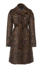 Giambattista Valli Double Breasted Leopard Print Virgin Wool Trench Coat