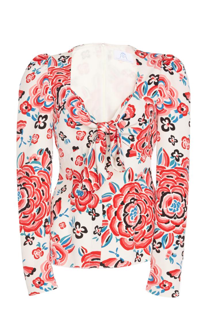 Rebecca De Ravenel Printed Tie Front Blouse