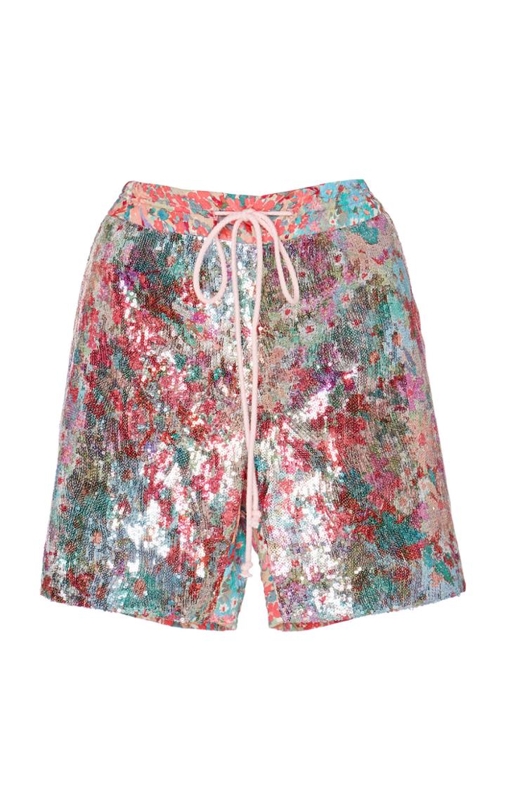Prabal Gurung Floral Sequin Shorts