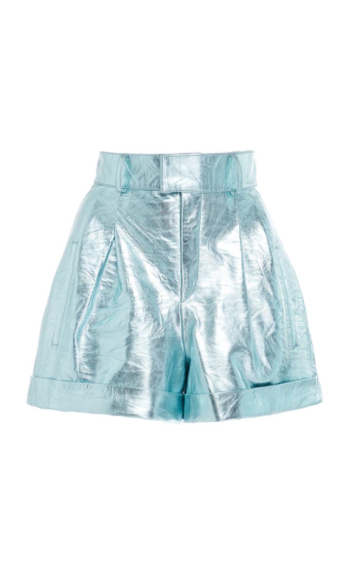 Nour Hammour Cameron Metallic Leather Shorts Size: 40