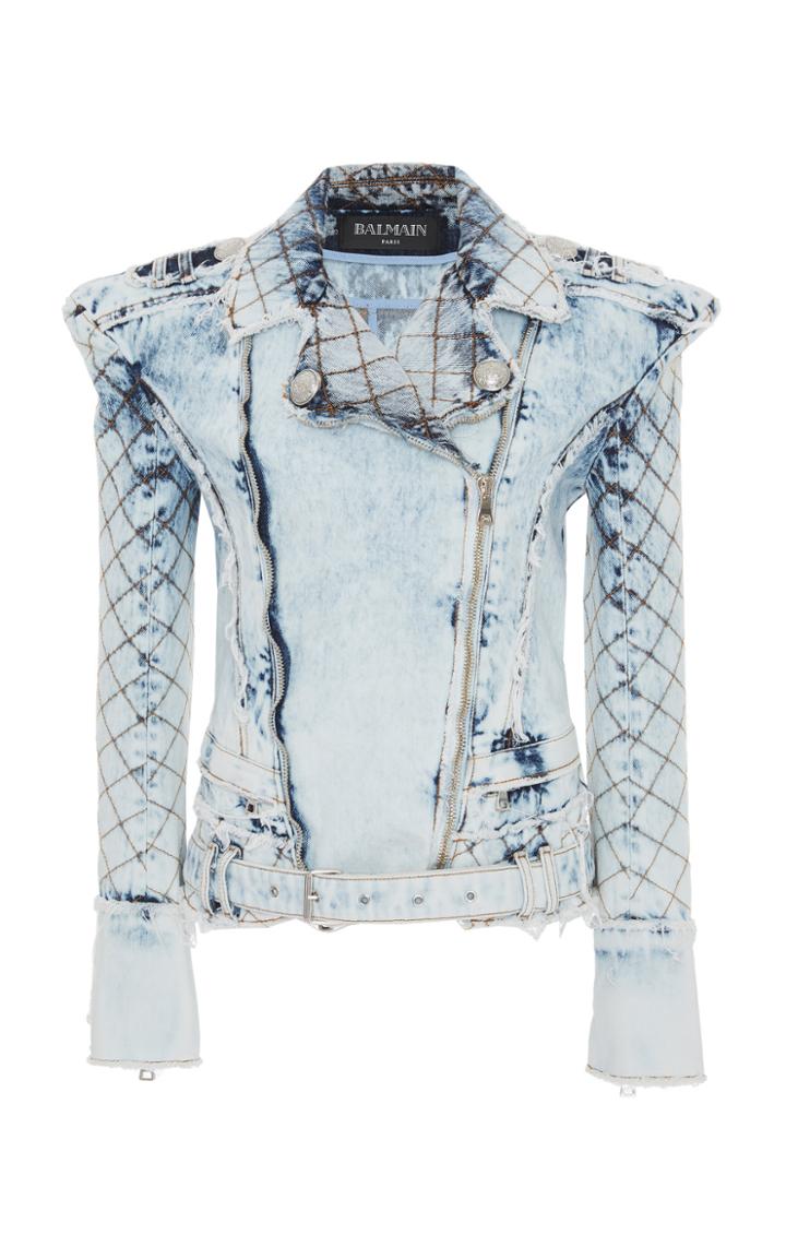 Balmain Quilted Bleached Denim Jacket