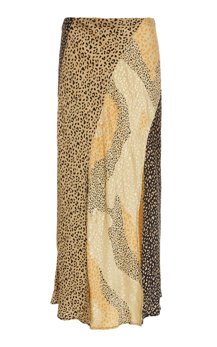 Rixo Paneled Printed Silk Midi Skirt