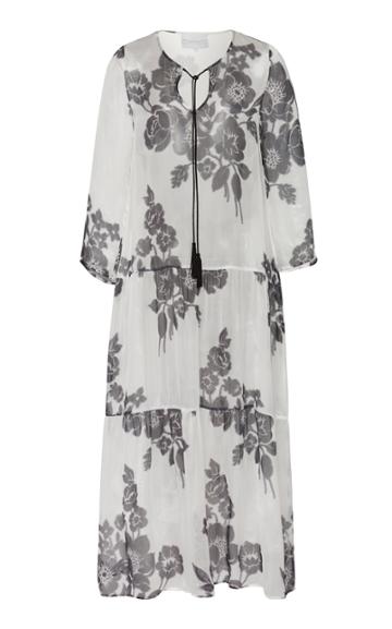 Marie France Van Damme Printed Silk Maxi Dress Size: 0