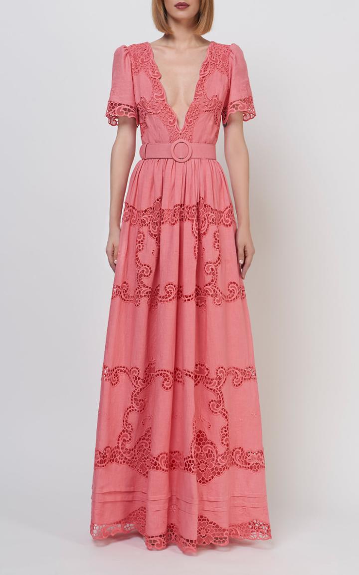 Moda Operandi Costarellos Loanna Belted Linen Gown