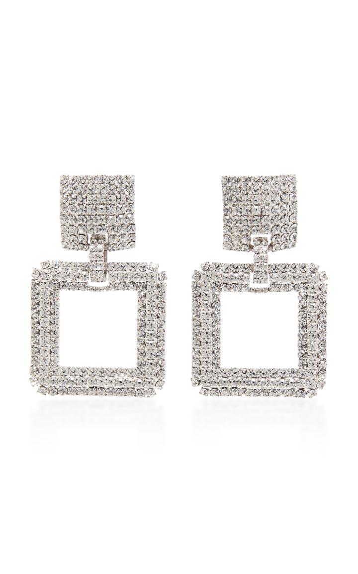 Alessandra Rich Silver-tone Crystal Square Earrings
