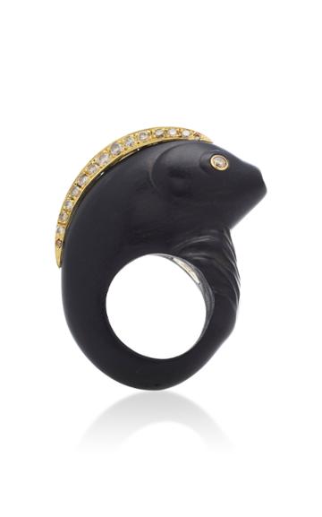 Antonia Miletto Ebony Wood And Diamond Fish Ring