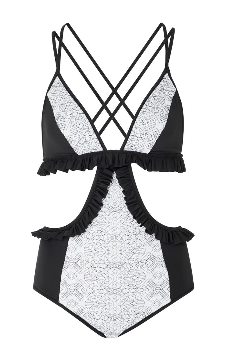Jonathan Simkhai Ruffle-trimmed Embroidered Cutout Swimsuit