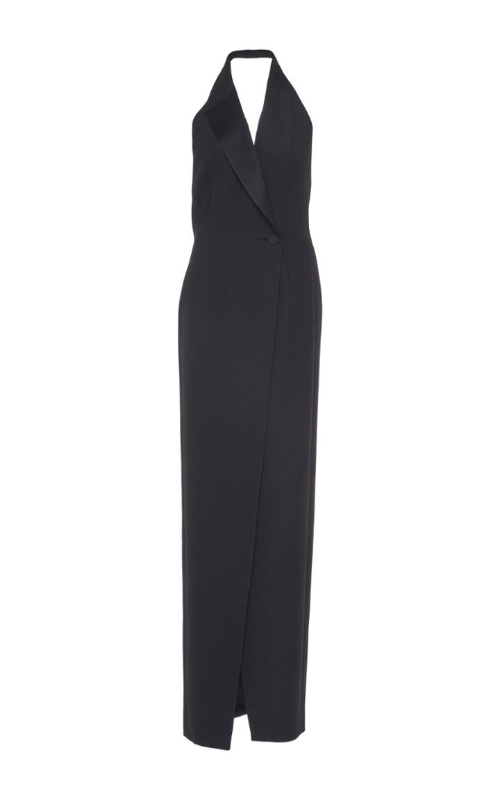 Pallas Black Baccara Halter Lapel Dress
