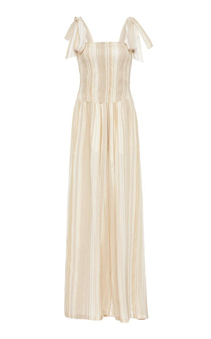 My Beachy Side Tie-detailed Smocked Striped Cotton Jumpsuit