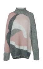 Alberta Ferretti Superkid Printed Ribbed Knit Turtleneck Mohair Blend Sweater
