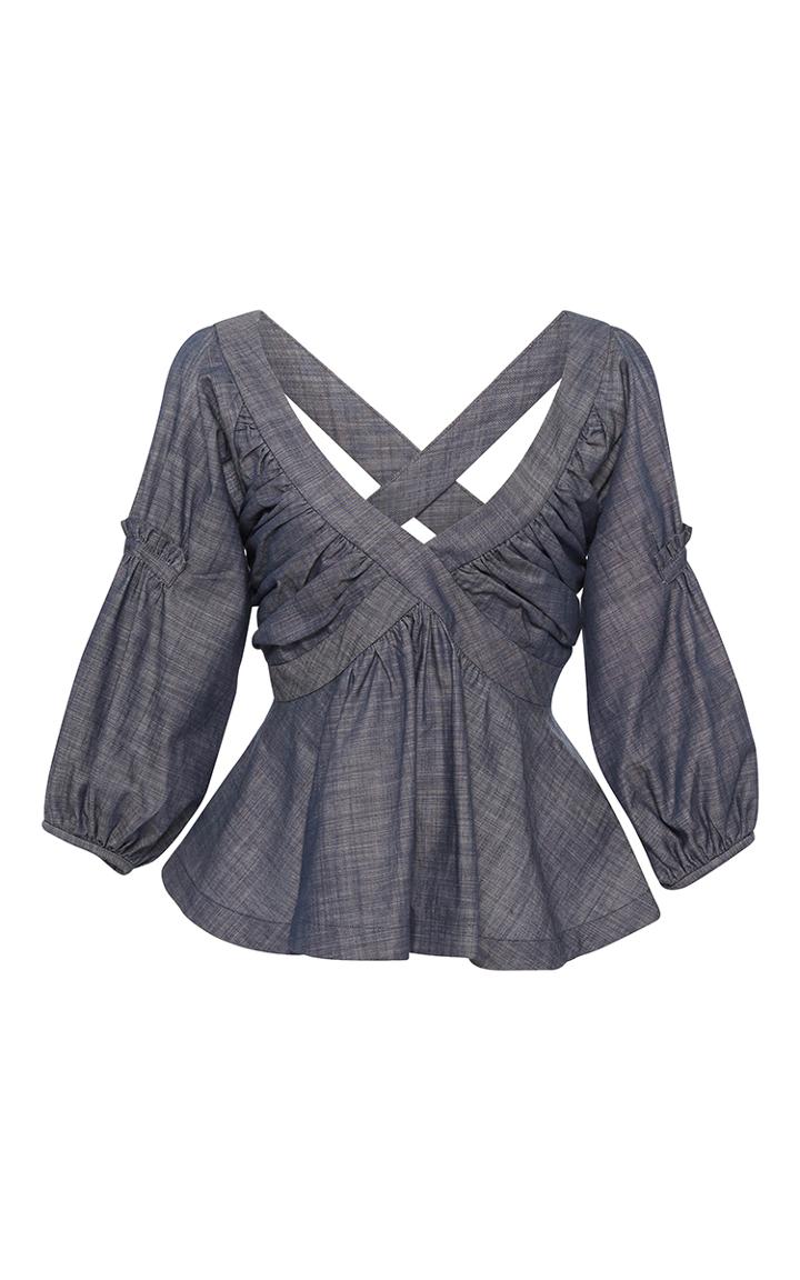 Piamita Rachel Cross Back Peplum Blouse