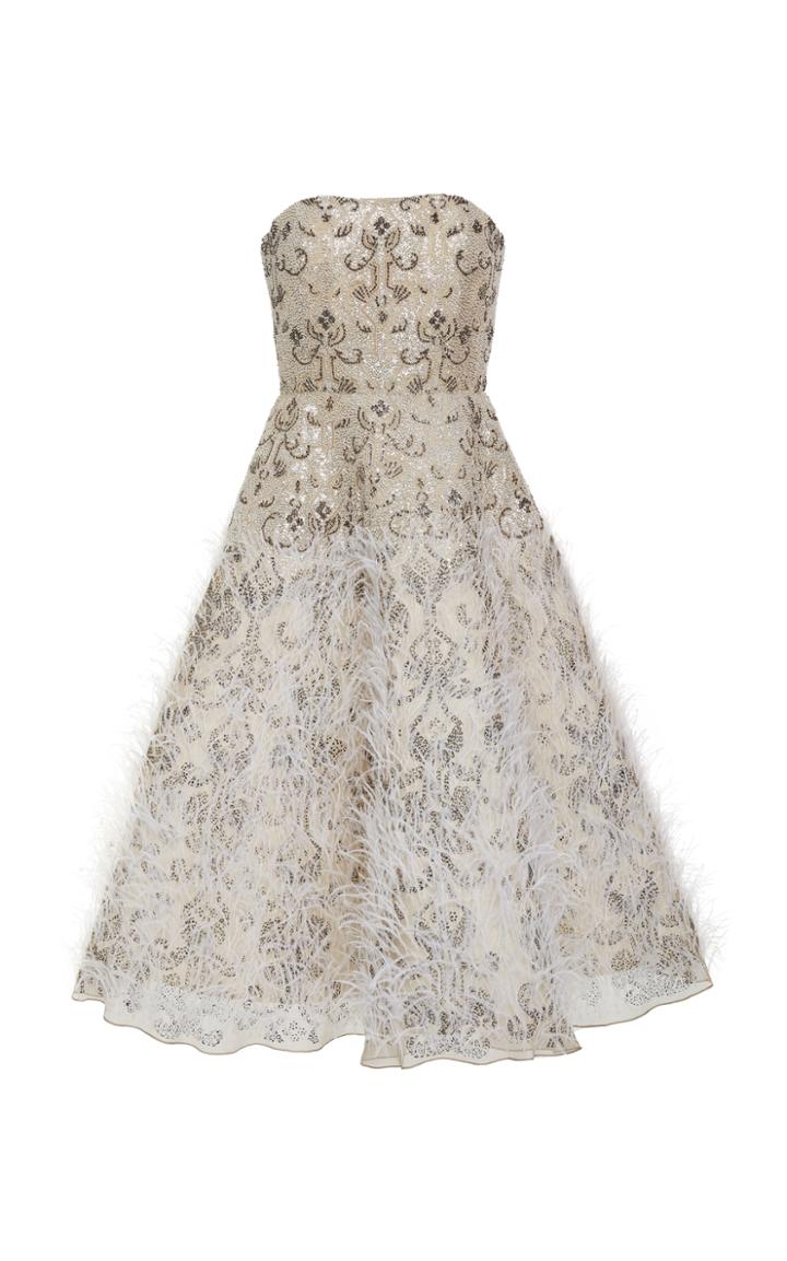 Alexandra Vidal Beaded Corset Dress With Feather Detail