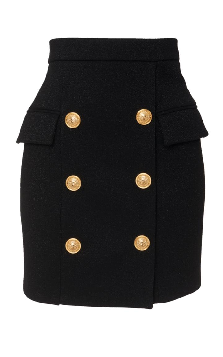 Balmain High-waisted Button Crepe Skirt