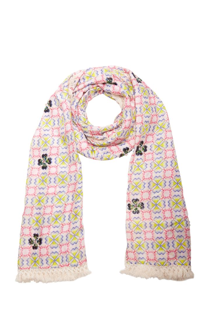 Verandah Hand-beaded Tasseled Crepe Scarf
