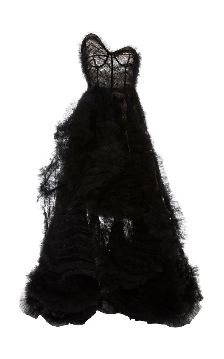 Oscar De La Renta Strapless Asymmetric Tulle Gown