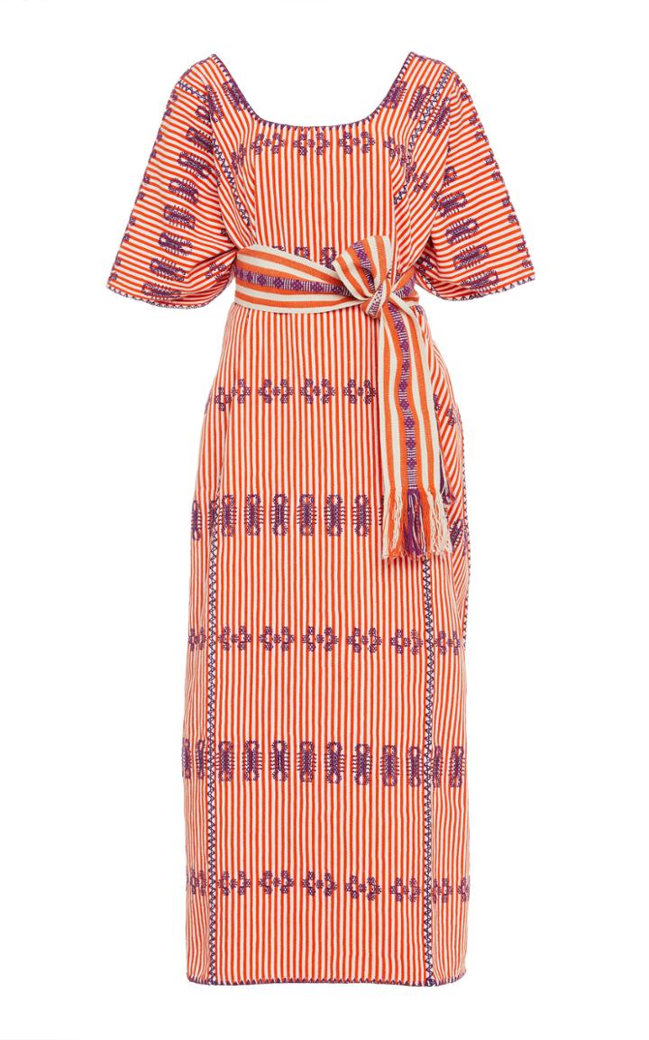 Pippa Holt Striped Embroidered Midi Dress