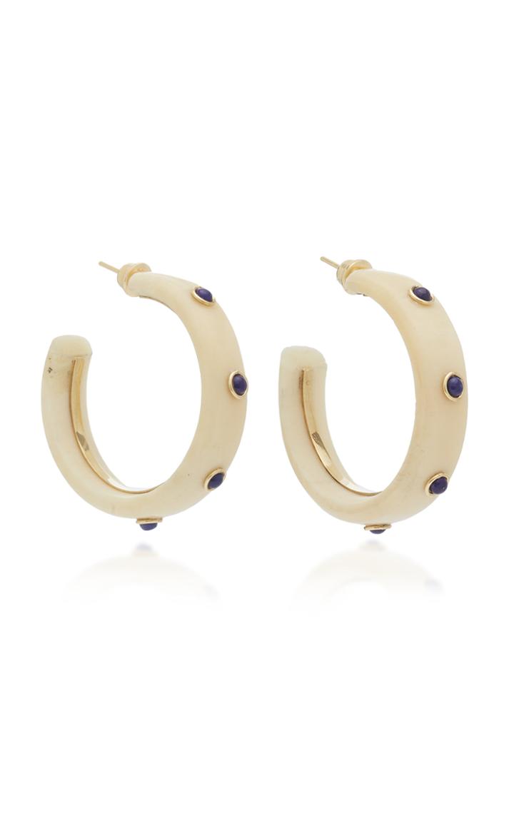 Eduarda Brunelli Savannah 18k Yellow Gold, Bone And Lapis Earrings