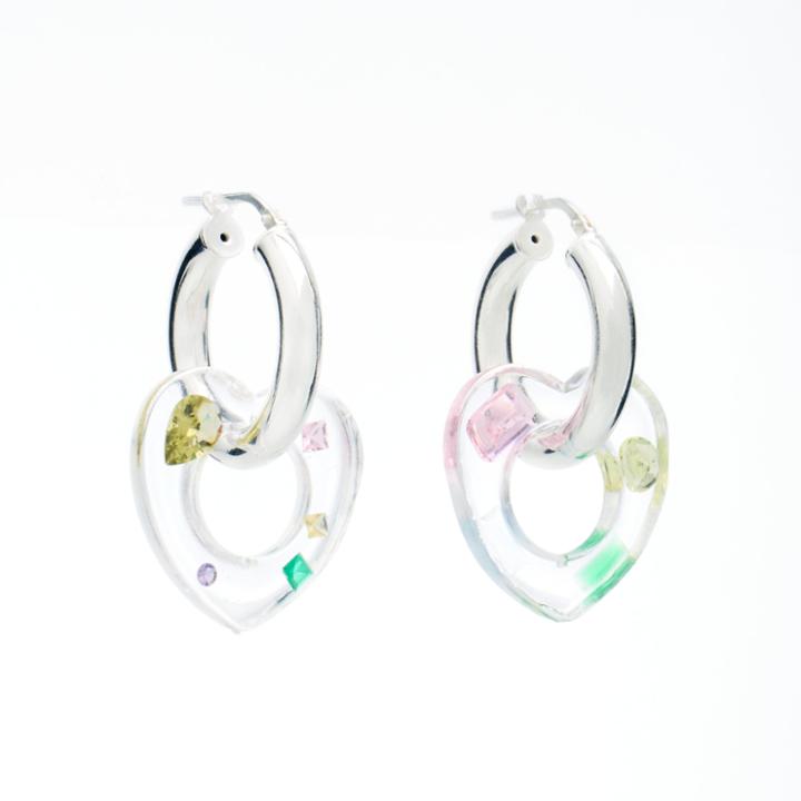 Moda Operandi Pina Jewels Jeweled Heart Charm Hoop Earrings