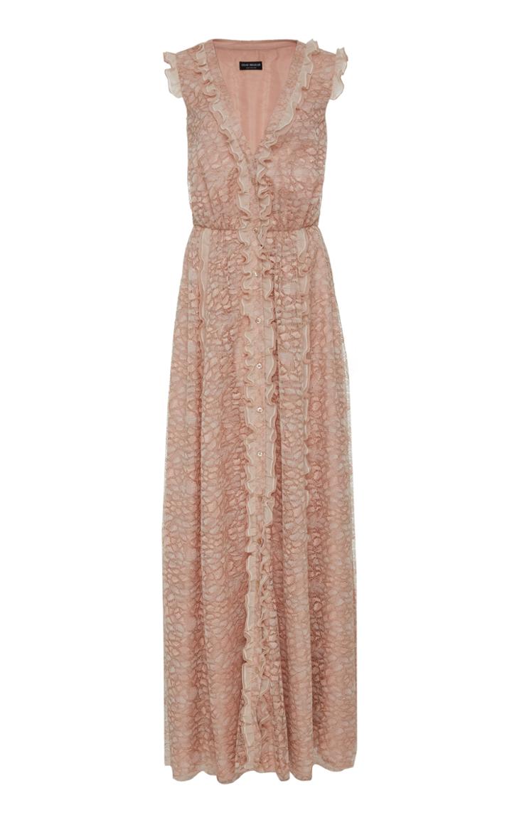 Oday Shakar V-neck Gown With Ruffle Detail