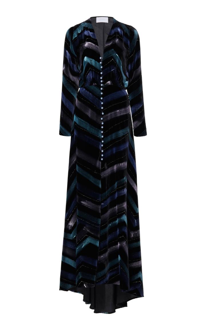 Luisa Beccaria Velvet Printed Flock Bottoncini Dress