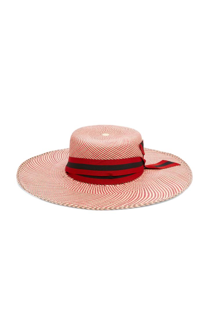 Sensi Studio Long Brim Trinado Boater Hat With Striped Band