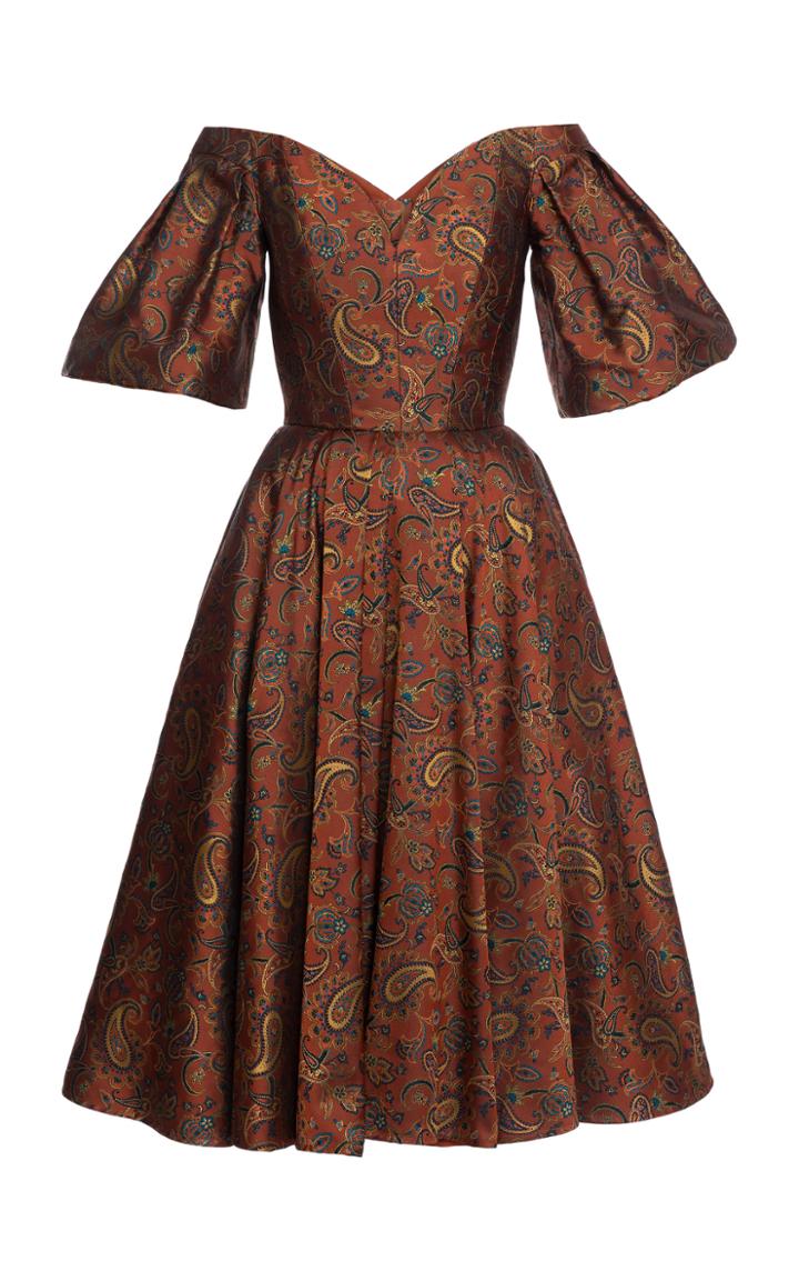Moda Operandi Lena Hoschek Treasure Silk Blend Off-the-shoulder Midi Dress