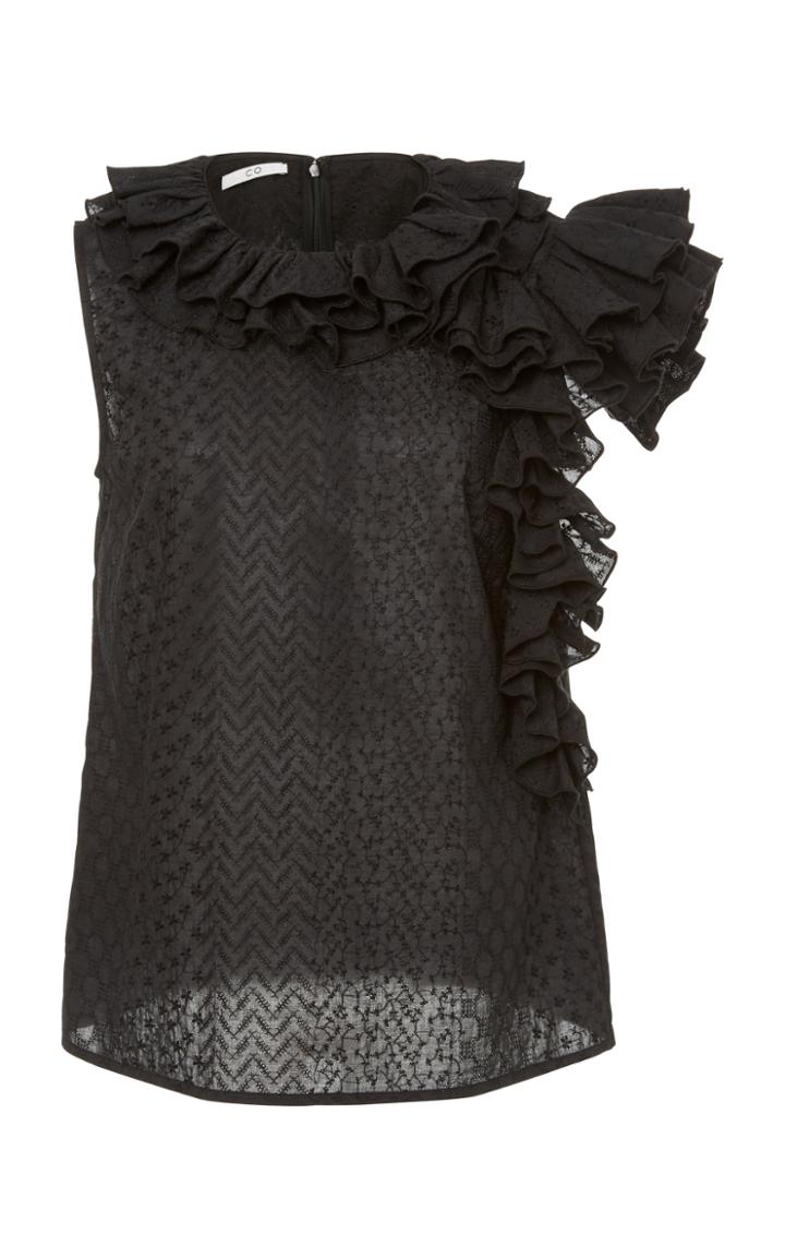 Co Sleeveless Eyelet Ruffle Blouse