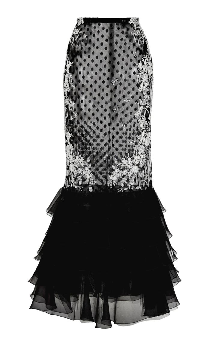 Moda Operandi Giambattista Valli Embroidered Tiered Chiffon Midi Skirt Size: 38