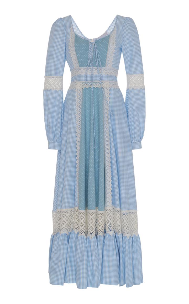 Luisa Beccaria Peasant Color Block Cotton Maxi Dress