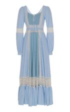 Luisa Beccaria Peasant Color Block Cotton Maxi Dress