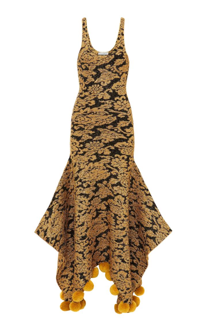Moda Operandi Jw Anderson Pom Pom-trimmed Metallic Jacquard Maxi Dress