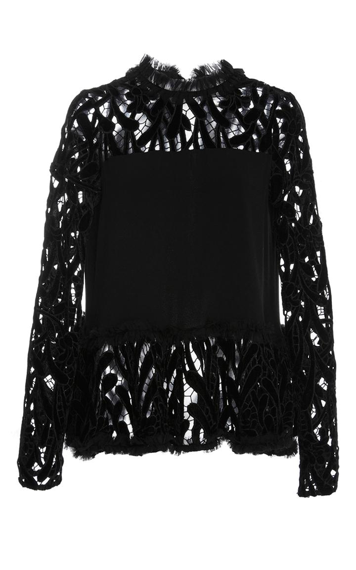 Alexis Karl Velvet Frill Neck Top