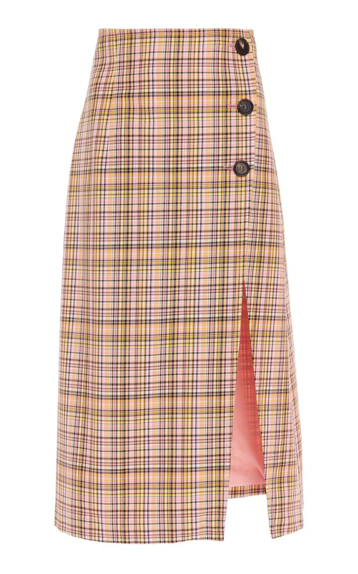 Carolina Herrera Cotton Button Wrap Skirt