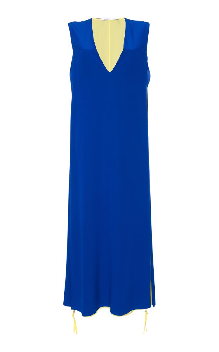 Agnona Silk Crepe De Chine Double Layer V Neck Dress