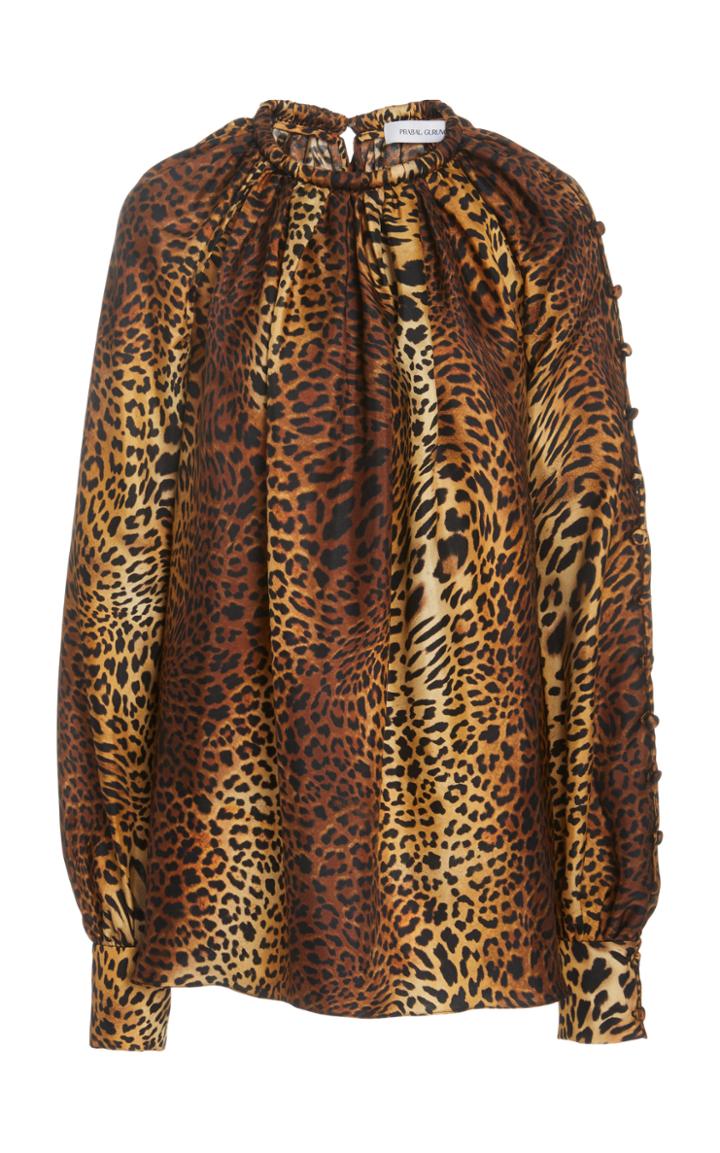 Moda Operandi Prabal Gurung Printed Gathered Neck Raglan Sleeve Blouse