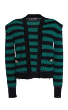 Balmain Open Front Striped Crochet Knit Jacket