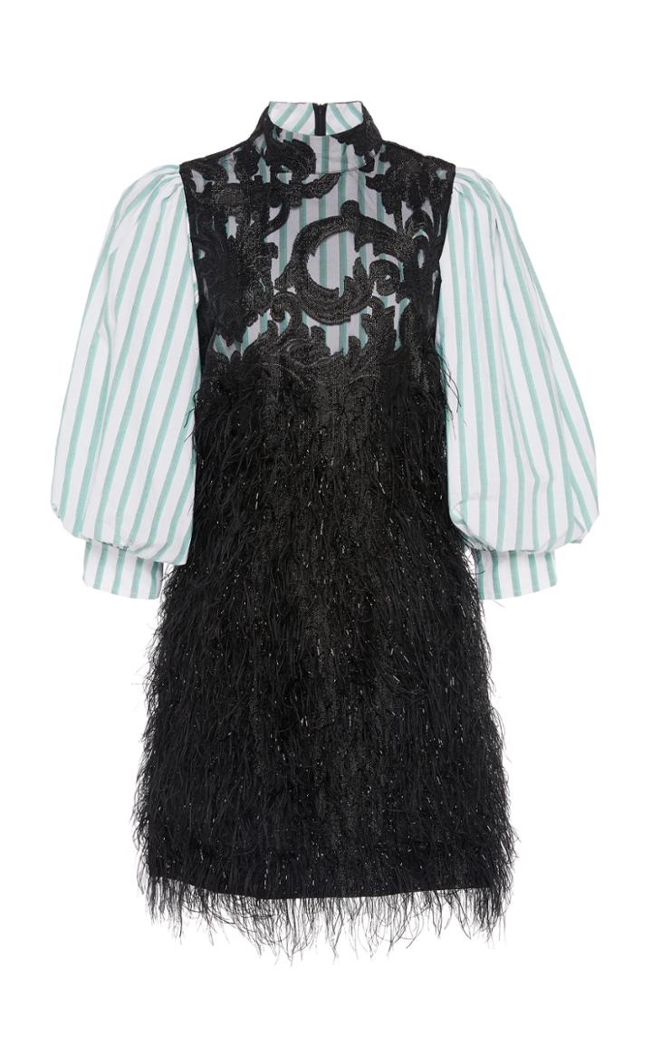 Ganni Layered Feather Poplin Mini Dress