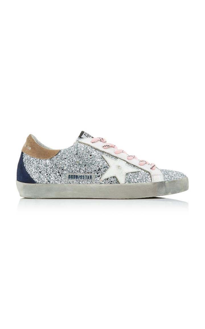 Golden Goose Superstar Distressed Glittered Leather Sneakers