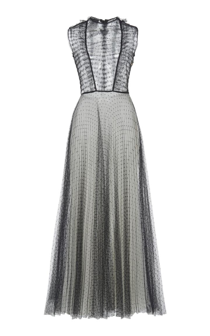 Giambattista Valli Pleated Swiss Dot Dress