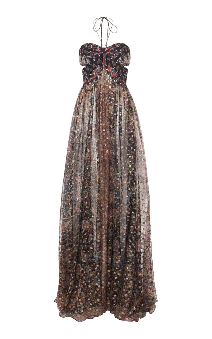 Etro Printed Cutout Halterneck Silk-chiffon Maxi Dress