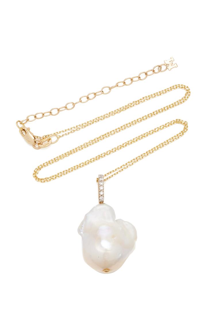 Moda Operandi Mateo 14k Yellow Gold Diamond Baroque Pearl Necklace
