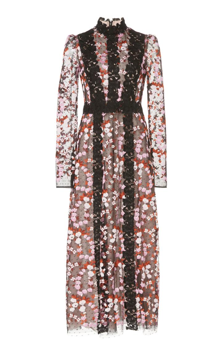 Giambattista Valli Guipure Lace-trimmed Floral Devore Dress