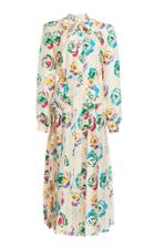 Moda Operandi Alessandra Rich Floral Silk Pleated Dress With Lavalliere Collar