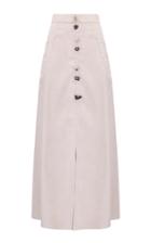 Amal Al Mulla Ivory Suede A-line Midi Skirt With Agate Button Detailing