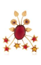 Rodarte Gold Floral Burst Ring With Ruby Glass Cabochons