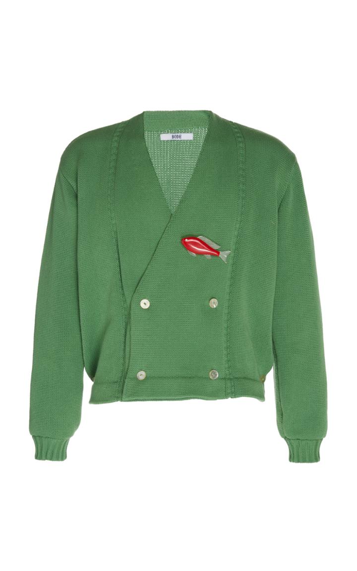 Bode Double Breasted Cardigan W/ Fish Brooch