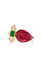 Brooke Gregson Maya Tourmaline Leaf Emerald Diamond Ring