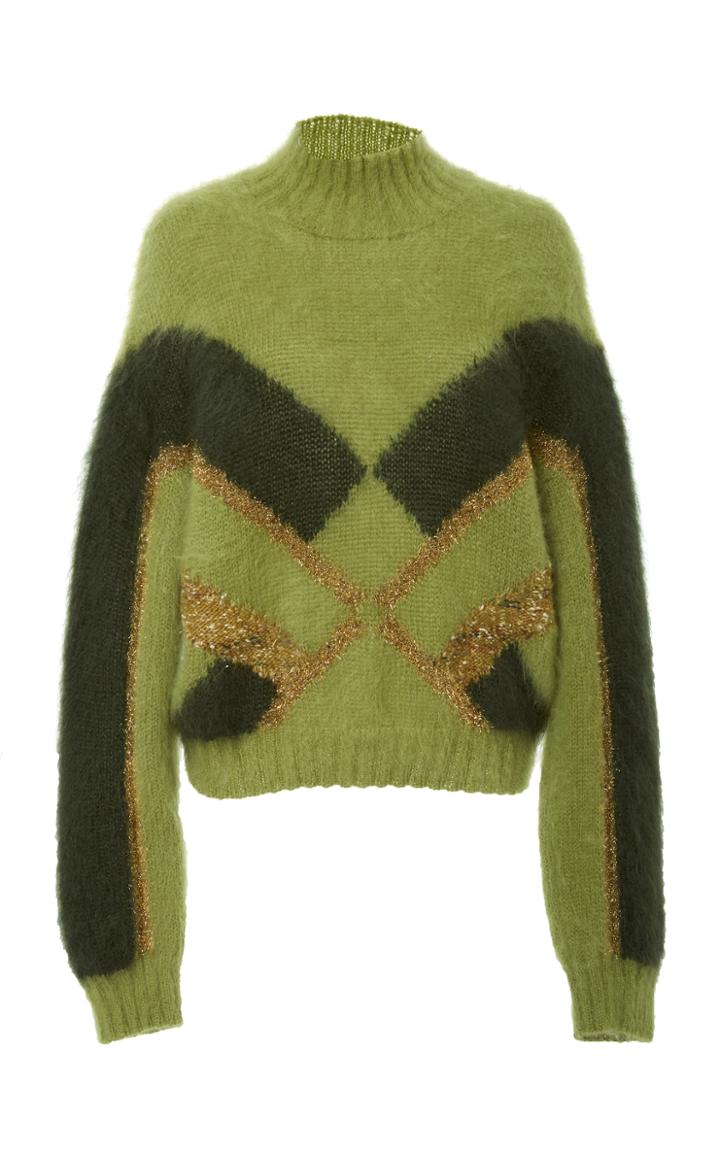 Alberta Ferretti Metallic Mock Neck Pullover