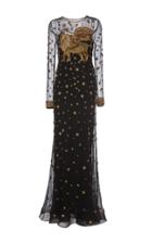 Alberta Ferretti Lion Embroidered Silk Chiffon Gown