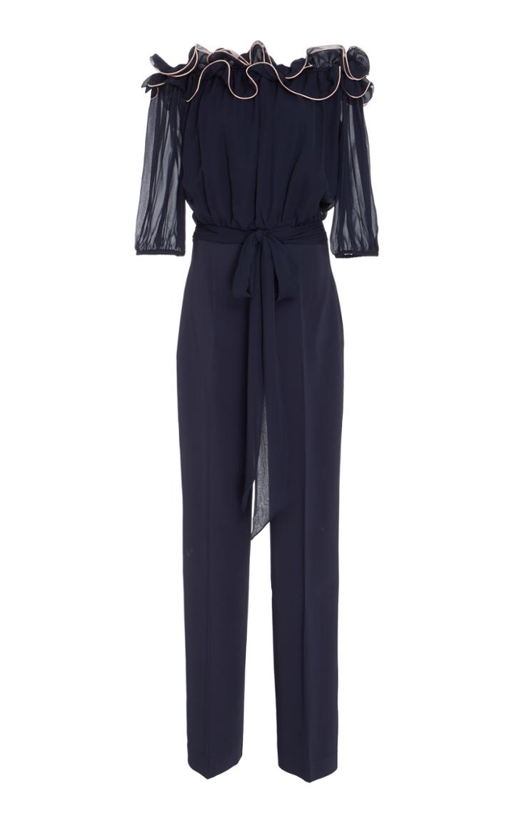 Blumarine Ruffle Off The Shoulder Jumpsuit